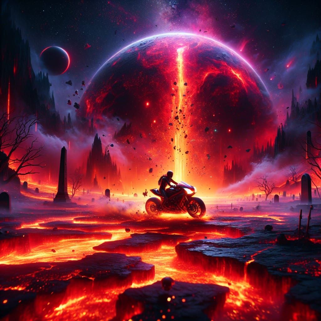 Motorcycle Breaks Through Underworld Crust in Matte Painting...