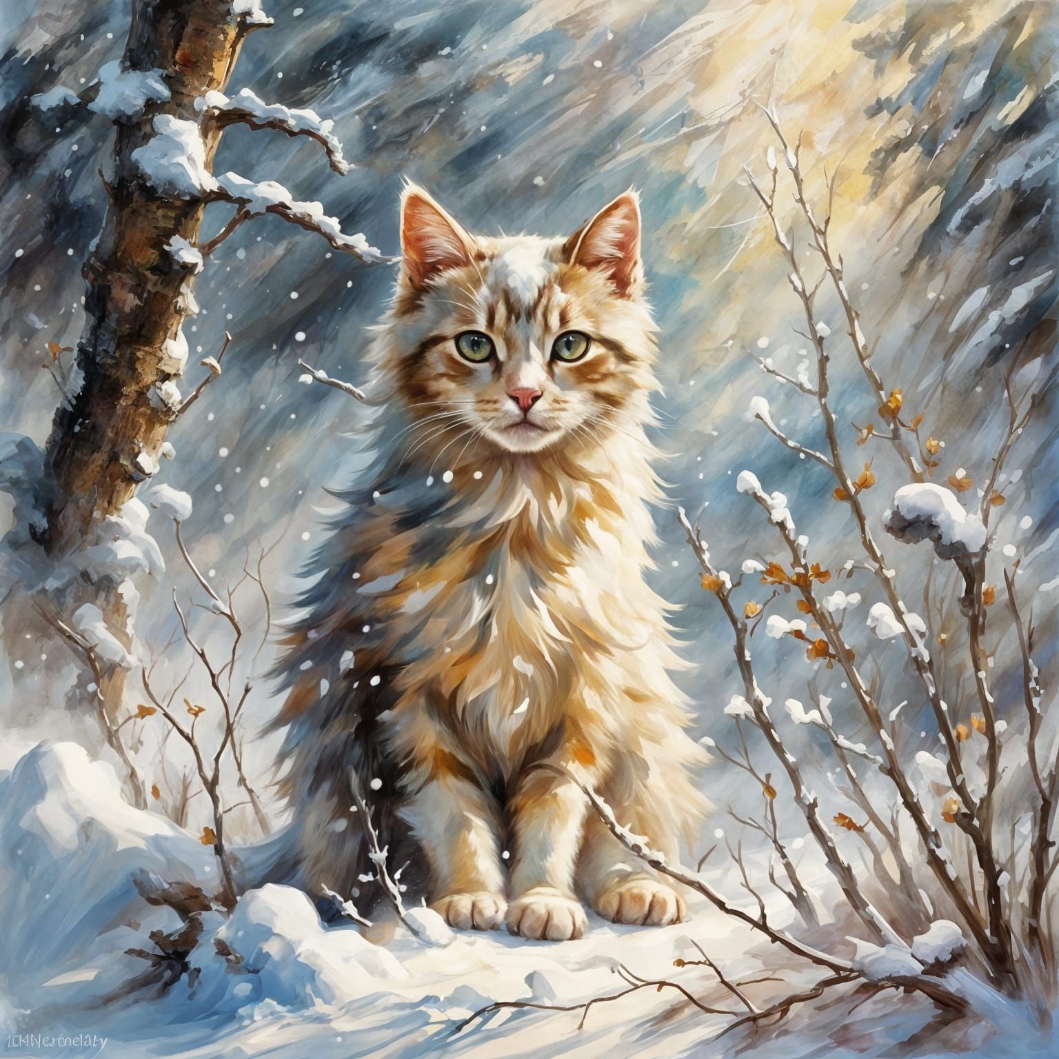 Cat in a snowy wood
