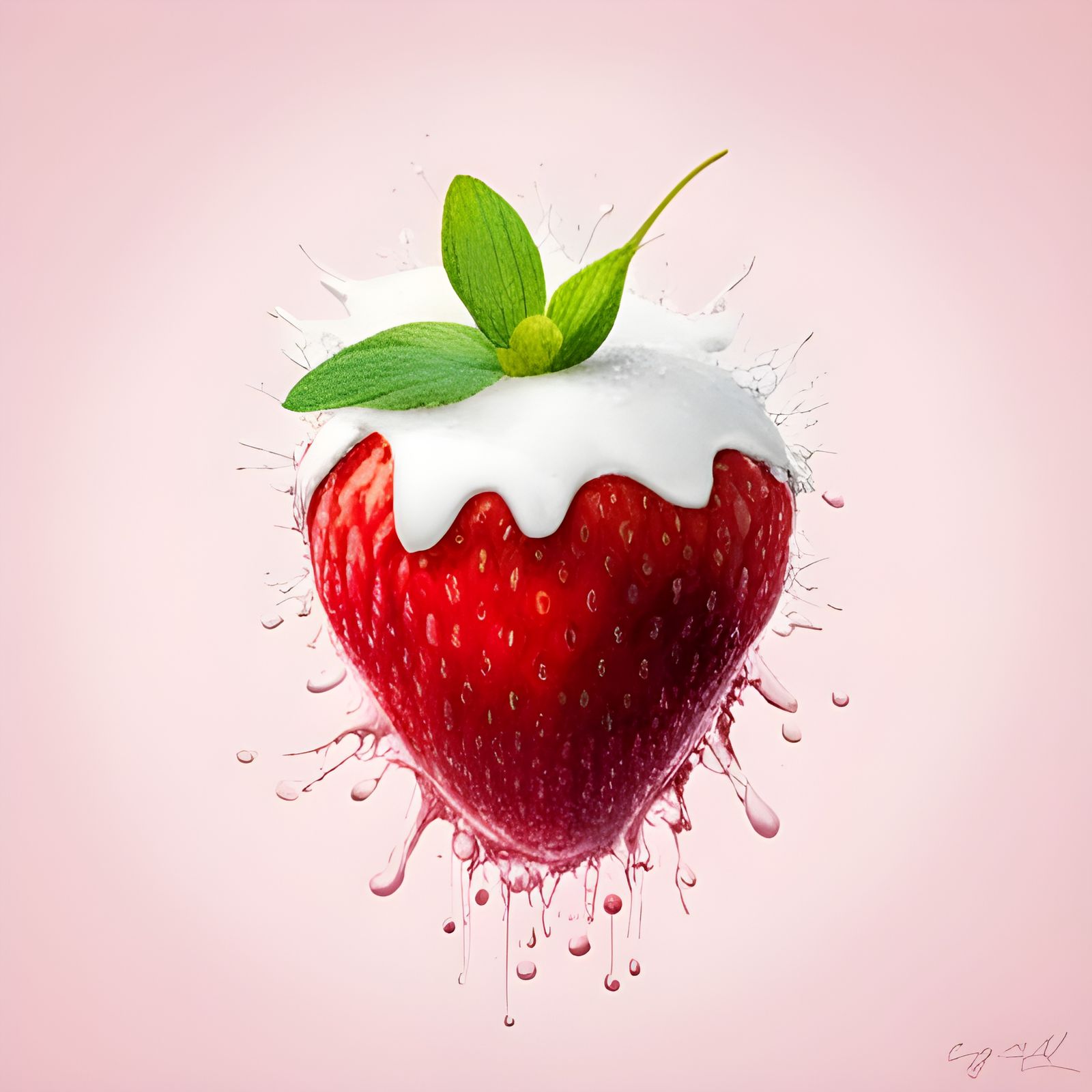 Geometric Abstract Strawberry Dessert with Watercolor Accent...