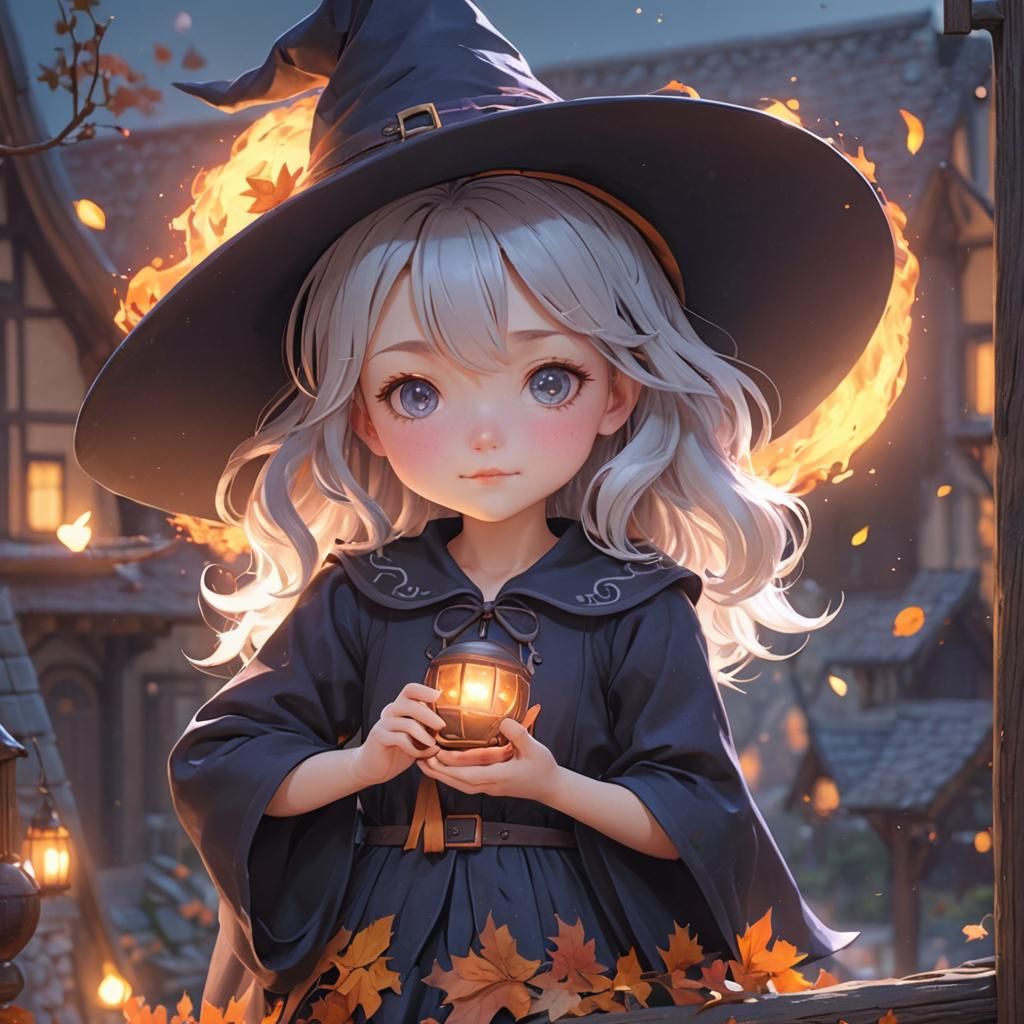 Cute Anime Witch with Dawn Hair in 3D