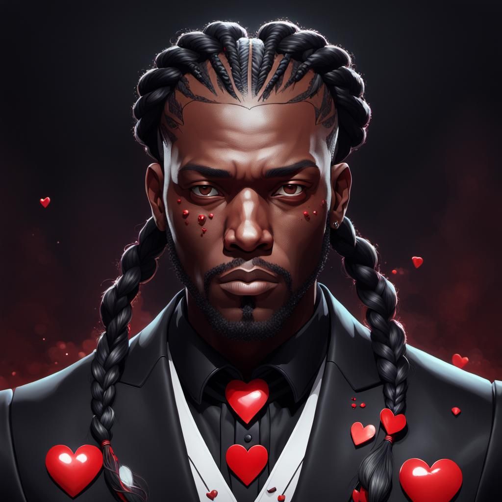 Black King of Hearts Portrait in Hyperdetailed Style