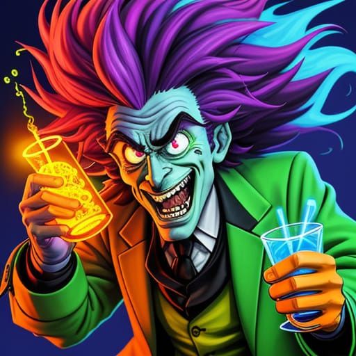 Cartoon Mad Scientist with Glowing Beaker