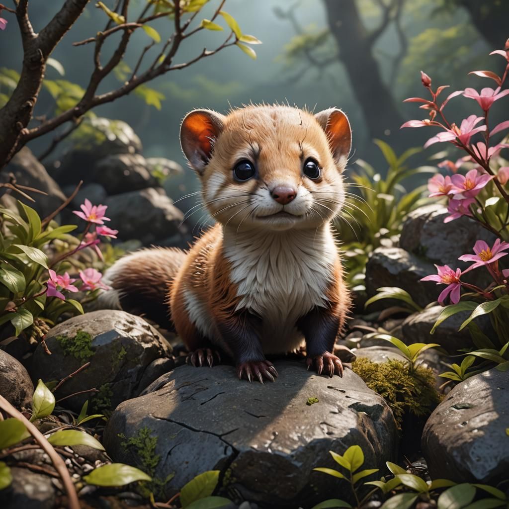 Cute Baby Weasel: Detailed Fantasy Concept Art