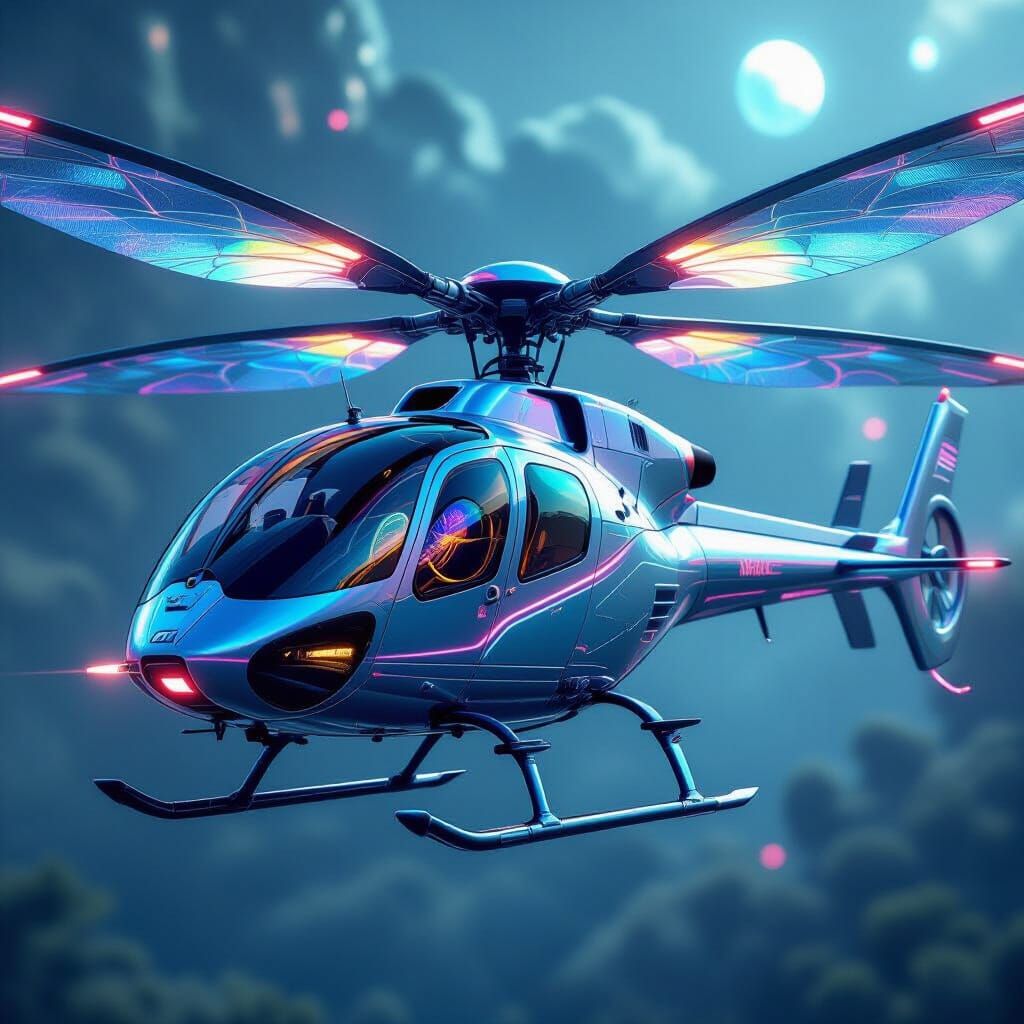 Futuristic Helicopter Dragonfly Hybrid with Neon Accents