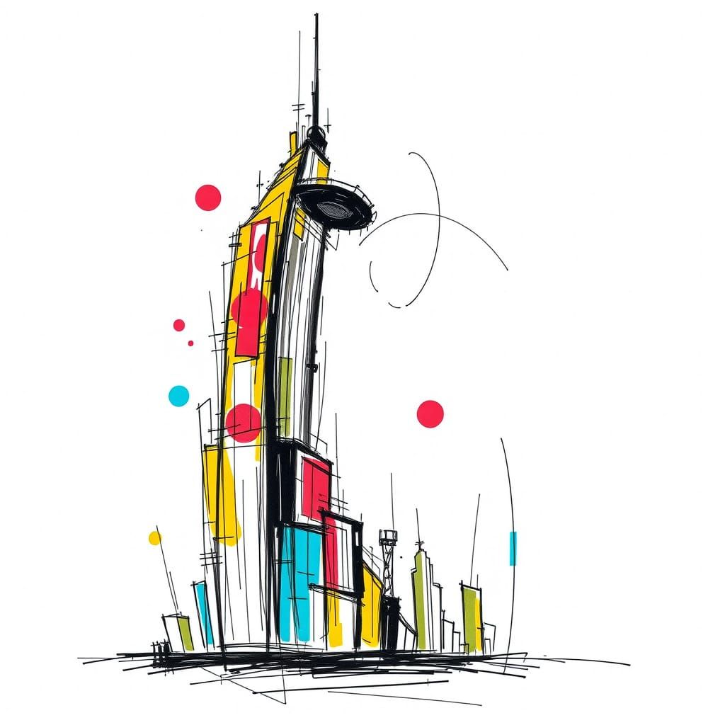 Vibrant Brutalist City Tower in Wildstyle