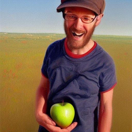 Happy Man with Apple: Oil Painting
