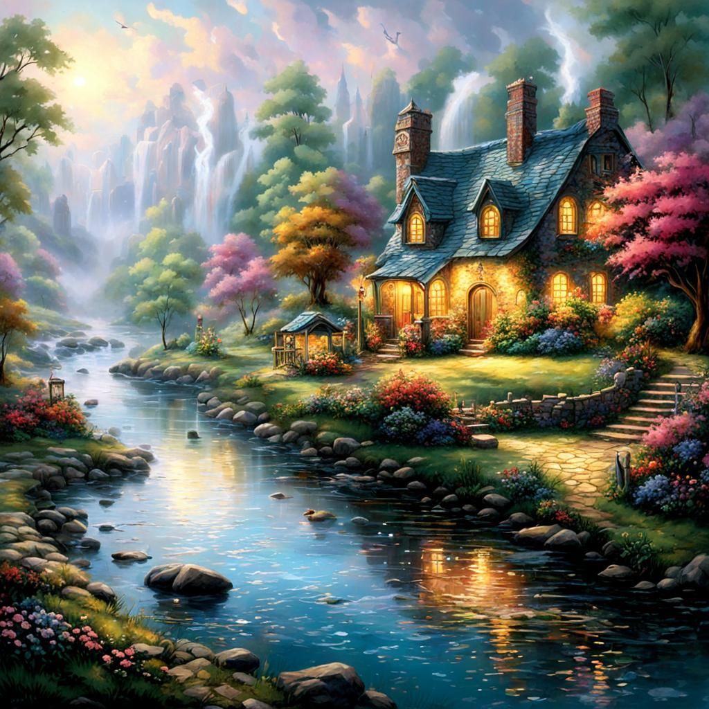 Ethereal Fantasy Landscape in Style of Kinkade