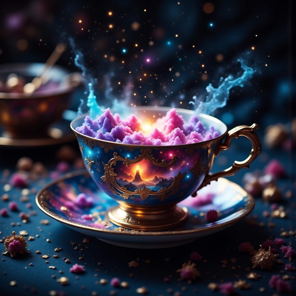 Ornate Teacup Overflowing with a Galaxy
