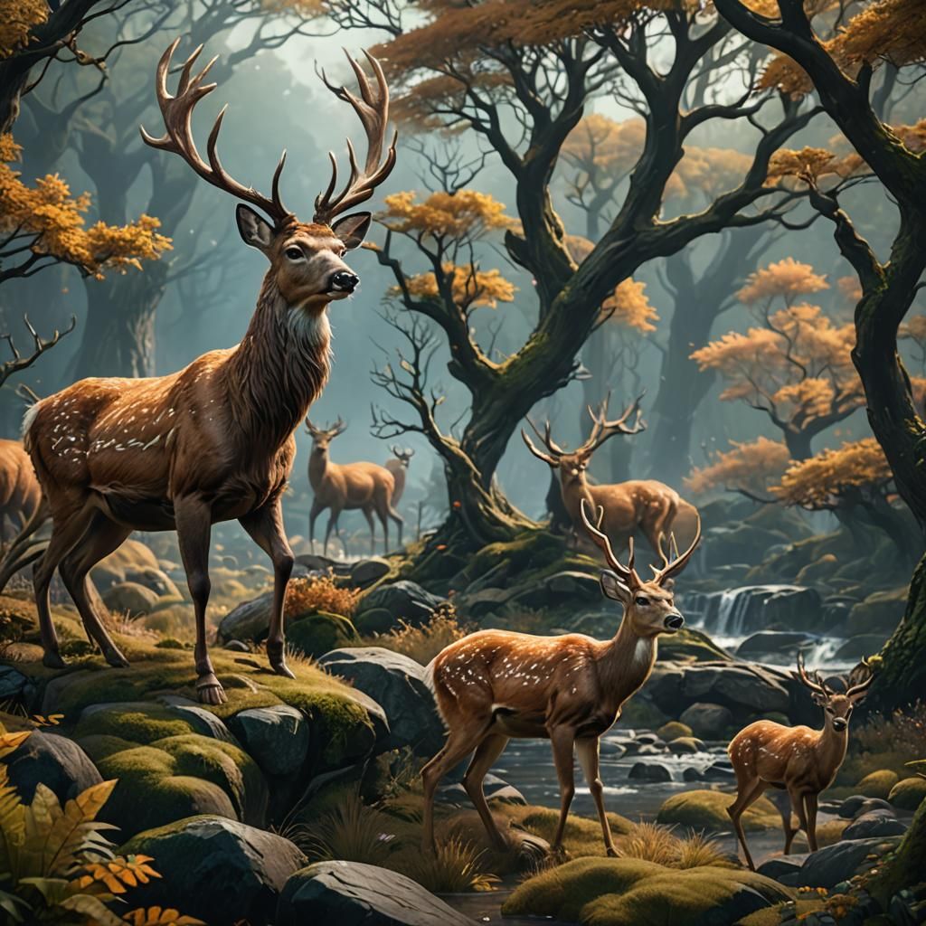 Fantastical Deer in Detailed Matte Painting Style