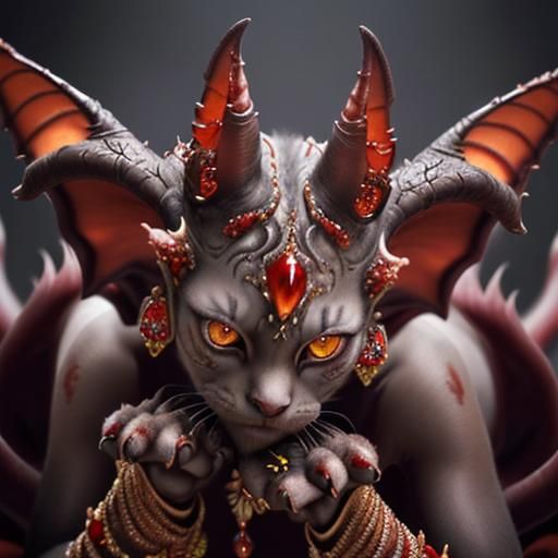 Photorealistic Demon Cats with Jewels