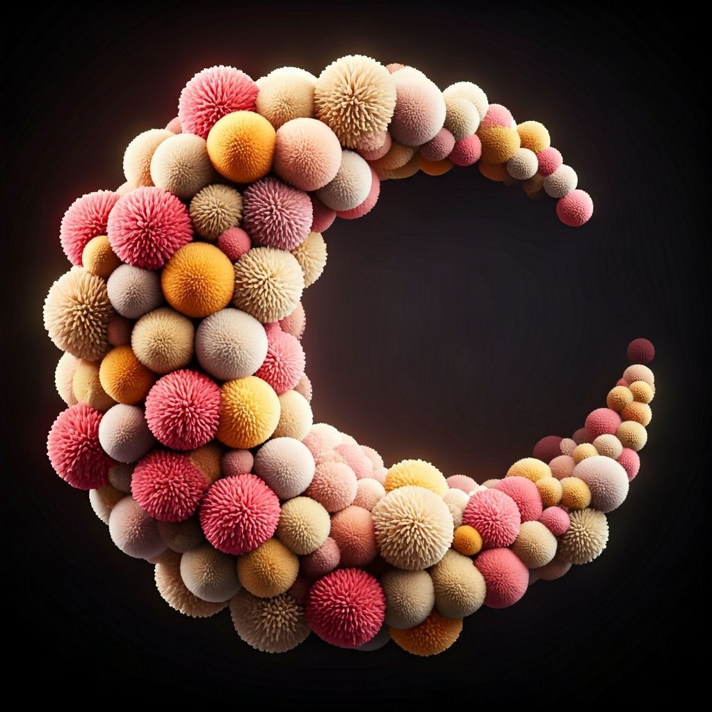 Colorful 3D Pom Pom Crescent Moon Sculpture