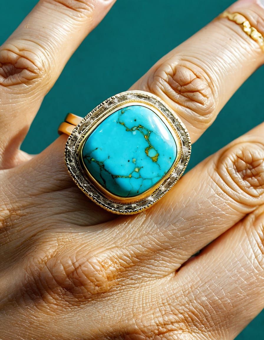 Turquoise Stone in Gold Ring Close-Up