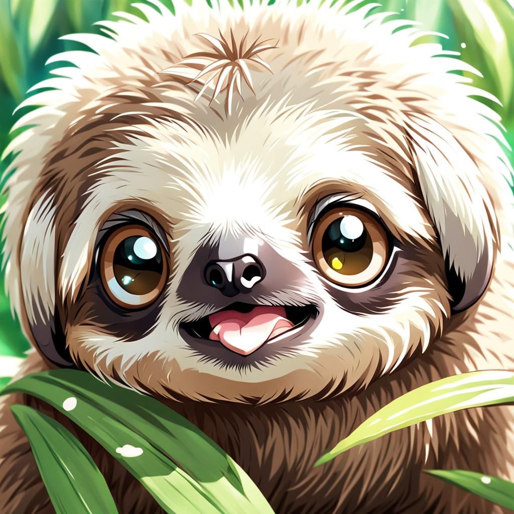 Cute Baby Sloth with Anime Eyes