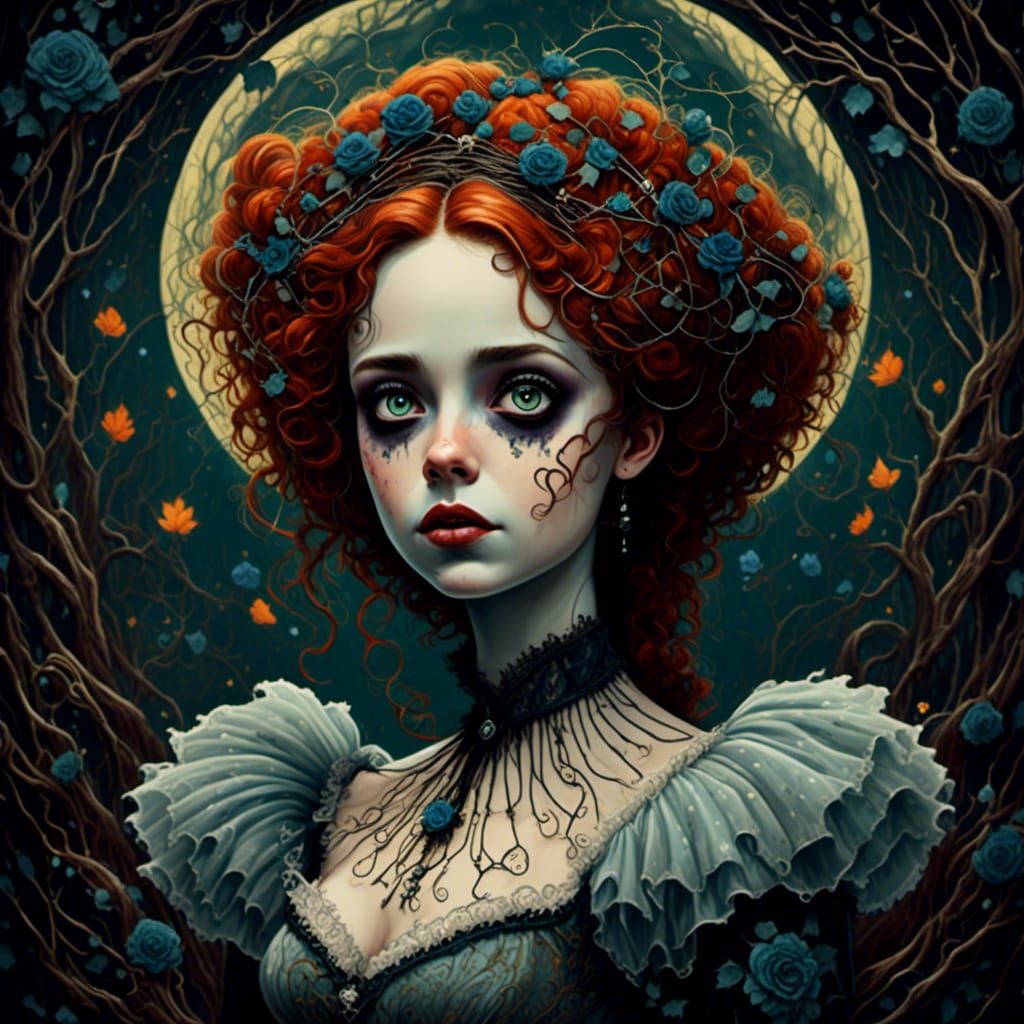 Corpse Bride Portrait in Tim Burton Style