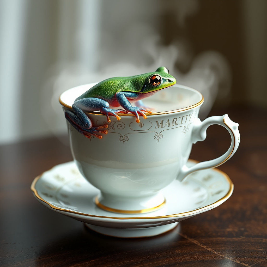 Glass Frog on Teacup in Anime Style