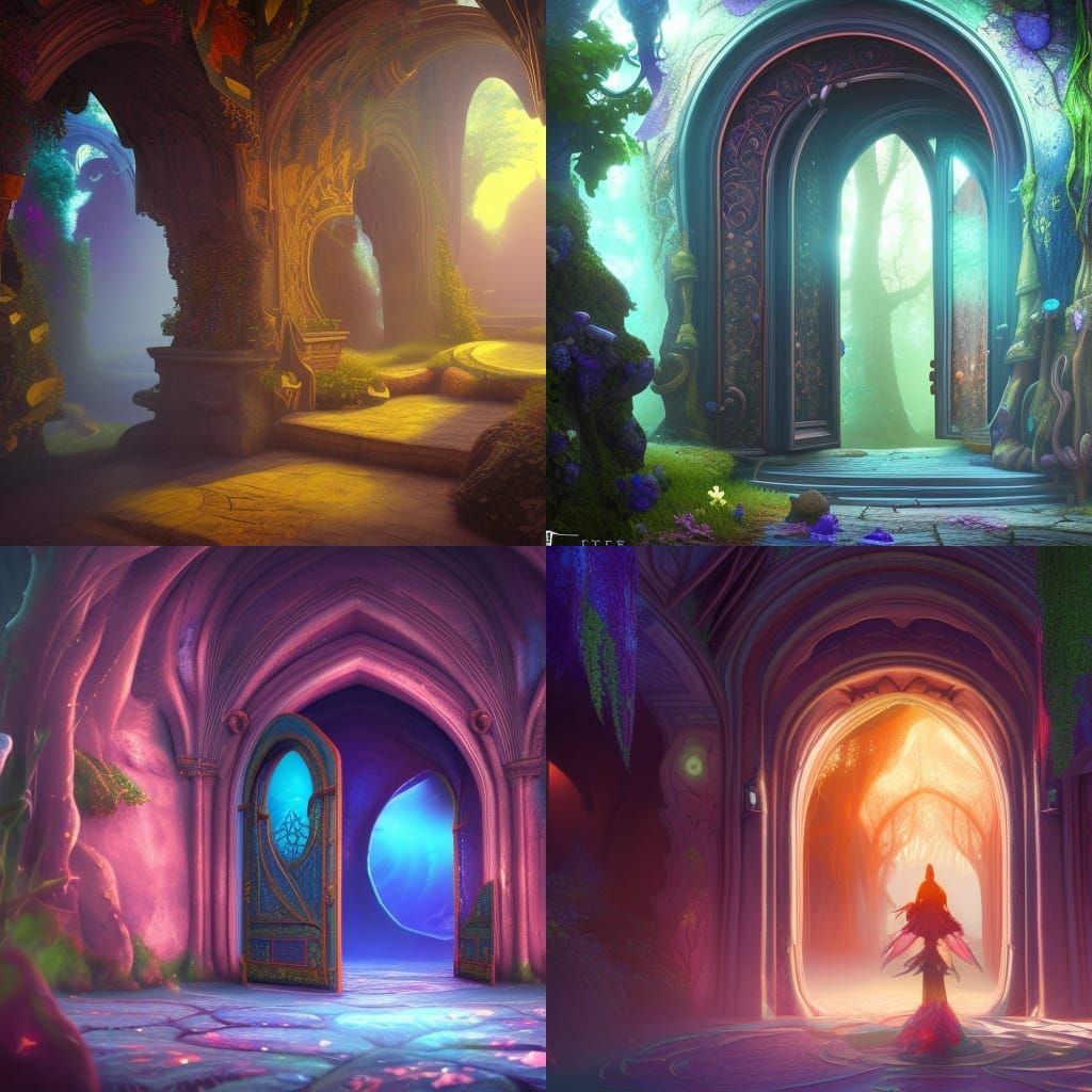 Mystical Fairyland Doorways: Detailed Fantasy Concept Art