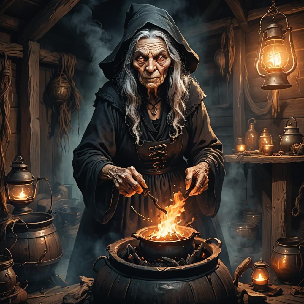 Eerie Witch Portrait in Gothic Macabre Style