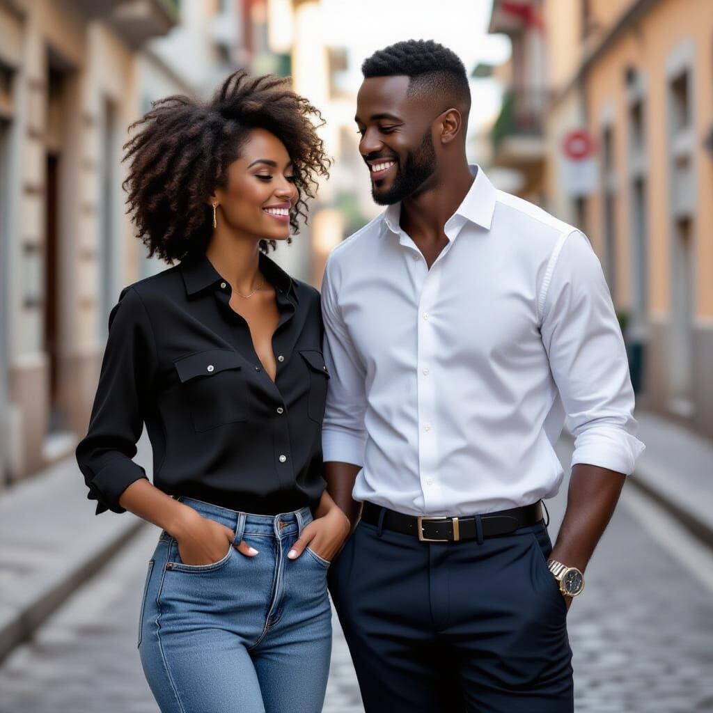 Elegant Couple Embracing in Ultrarealistic Style