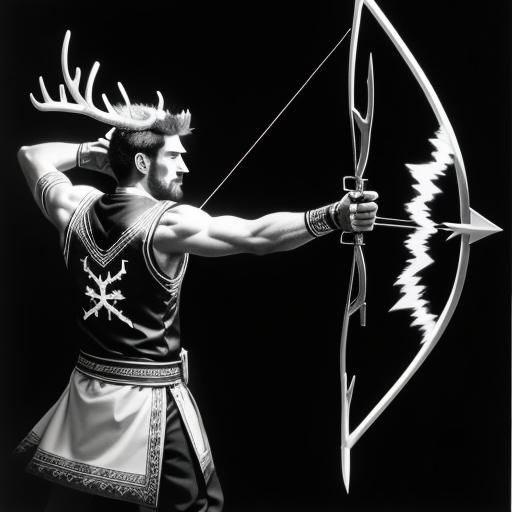Monochrome Photogram of Antlered Archer in Lightning