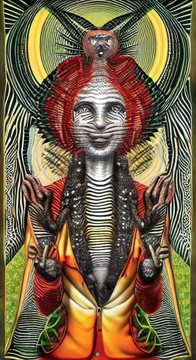 Surreal Zebra and Woman in Mixed Media