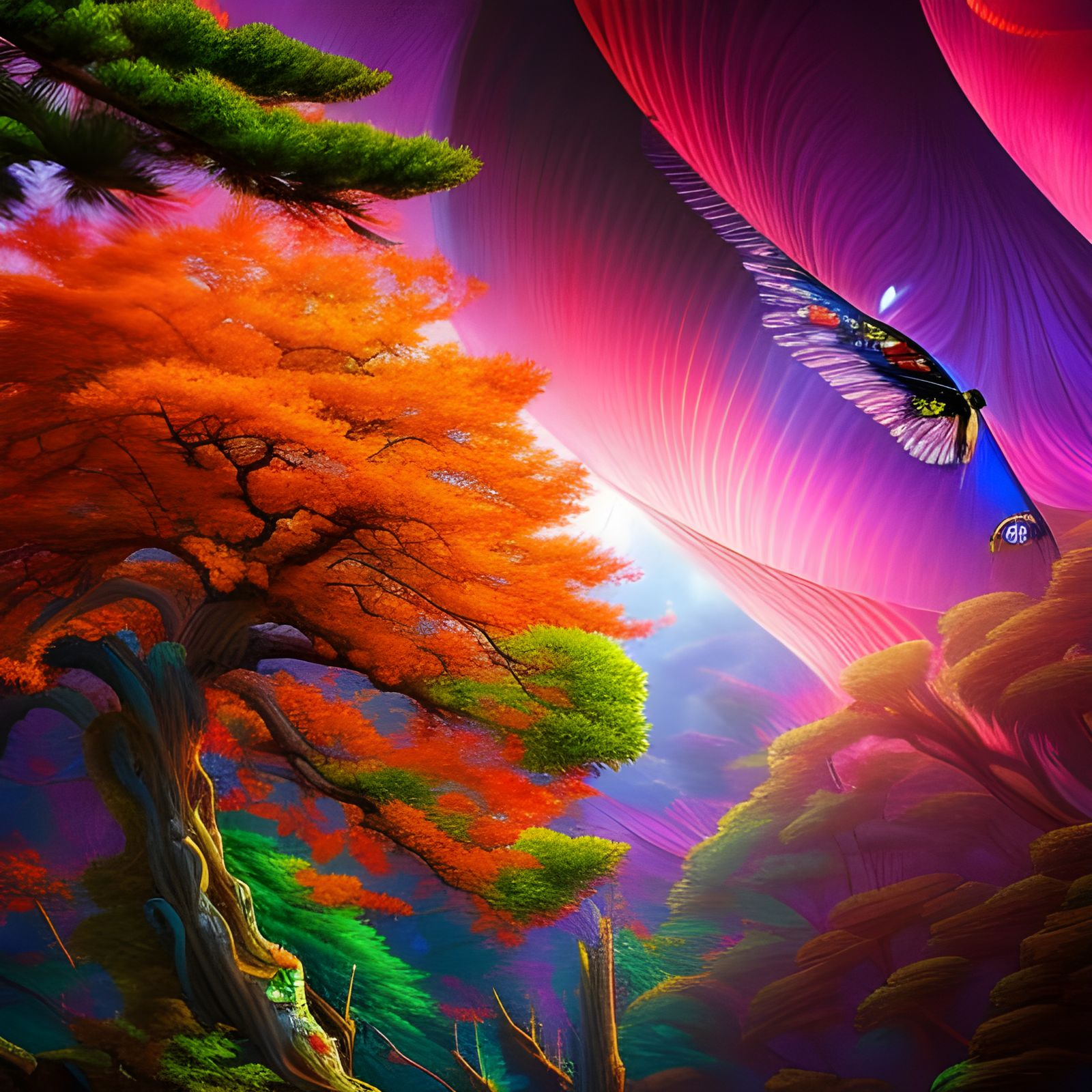 Crystallized Tree with Butterflies in Japanese Art Style