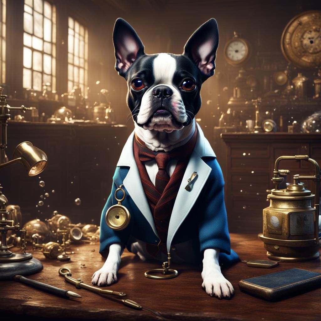 Boston Terrier as Doctor: Detailed Matte Painting