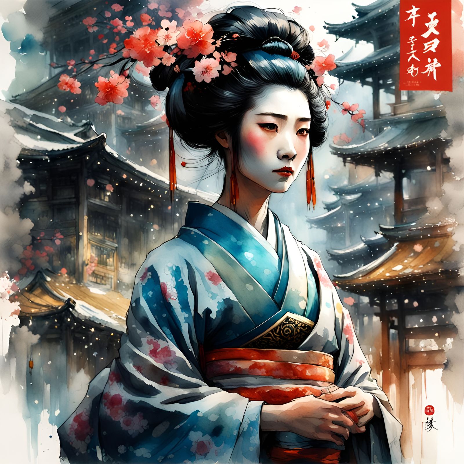 Geisha in Watercolour Wonderland, DreamWorks Animation Style