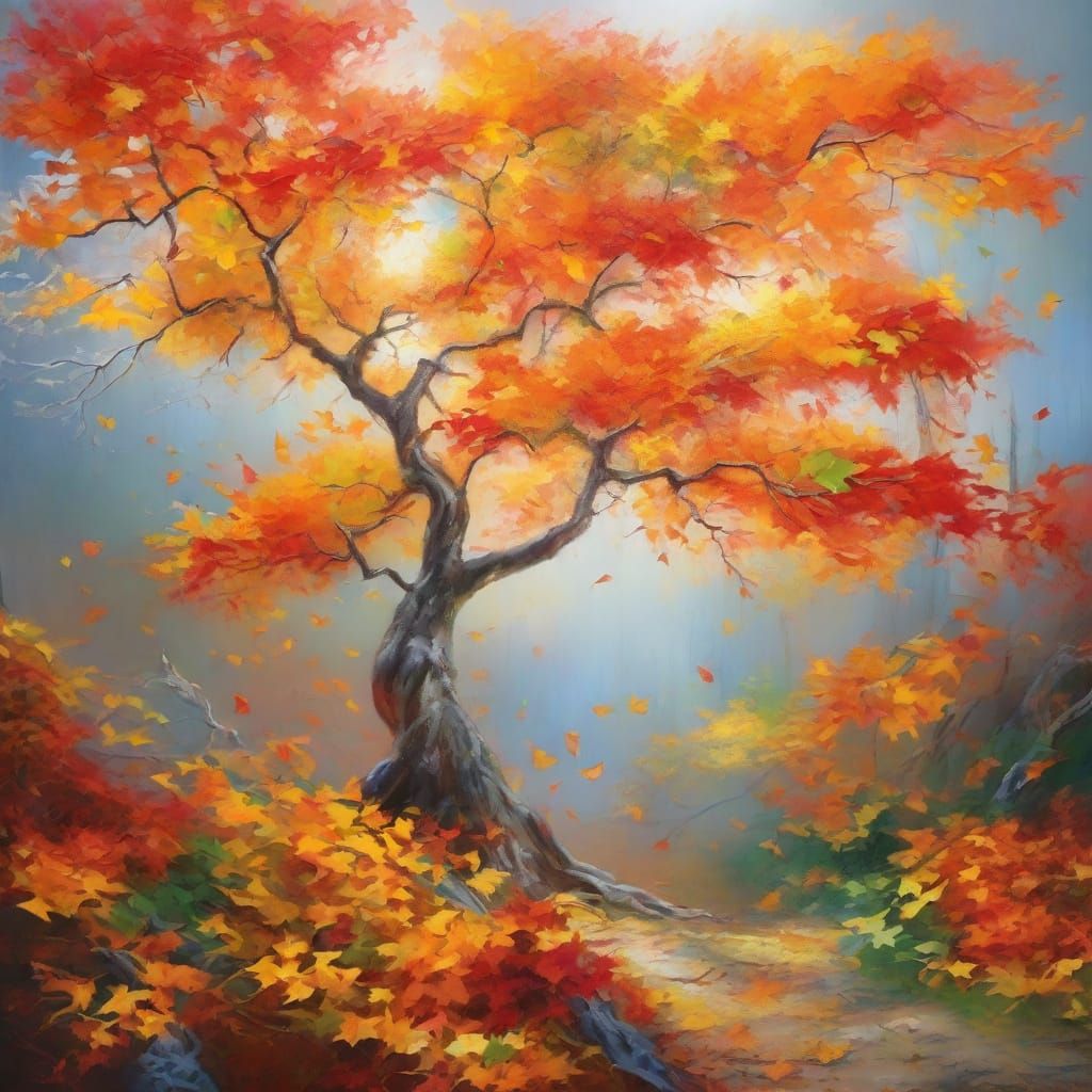 Ethereal Autumn Leaves in Abstract Art Style