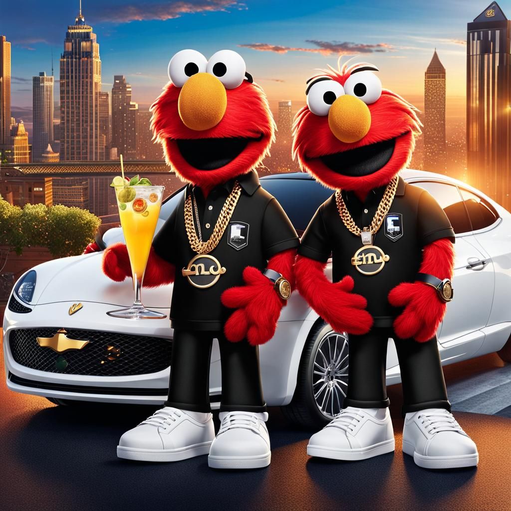 Urban Elmo Characters in Detailed Digital Art