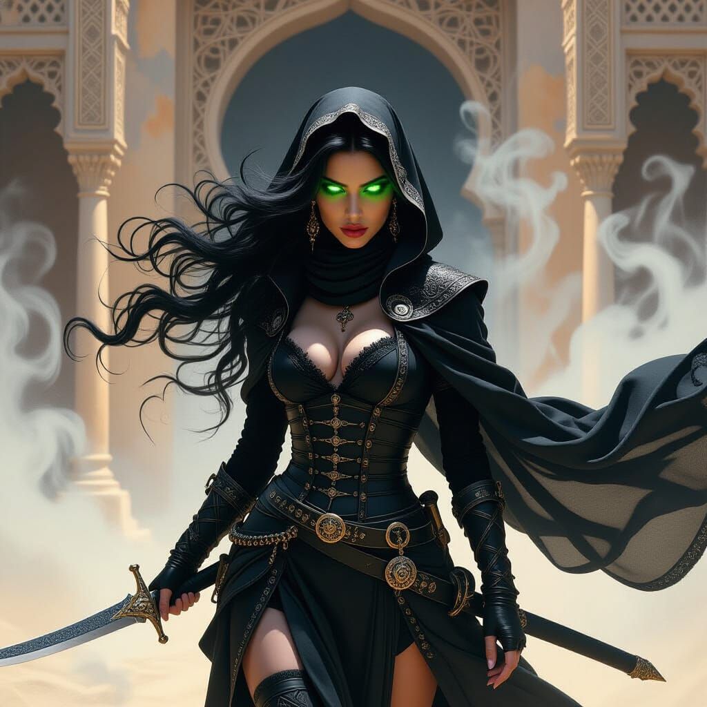 Mysterious Woman in Gothic Fantasy Oil Painting