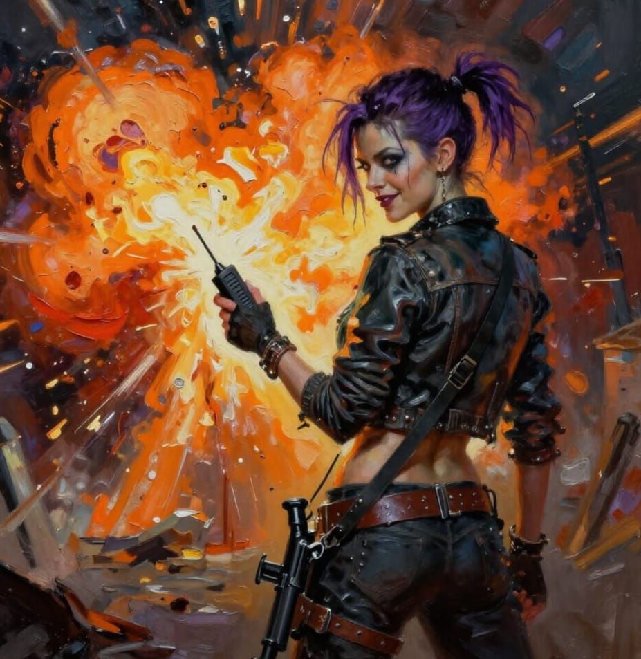 Psychopathic Woman with Submachine Gun in Post Apocalypse