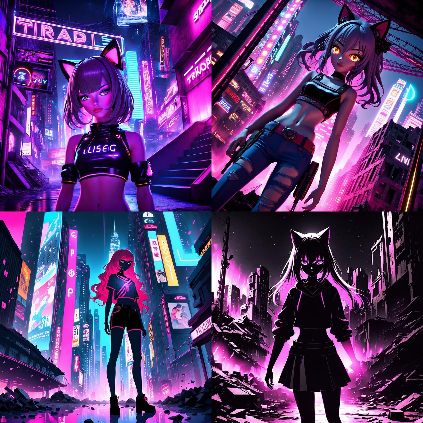 Psychic Nekomimi in Destroyed City: 3D Anime Art