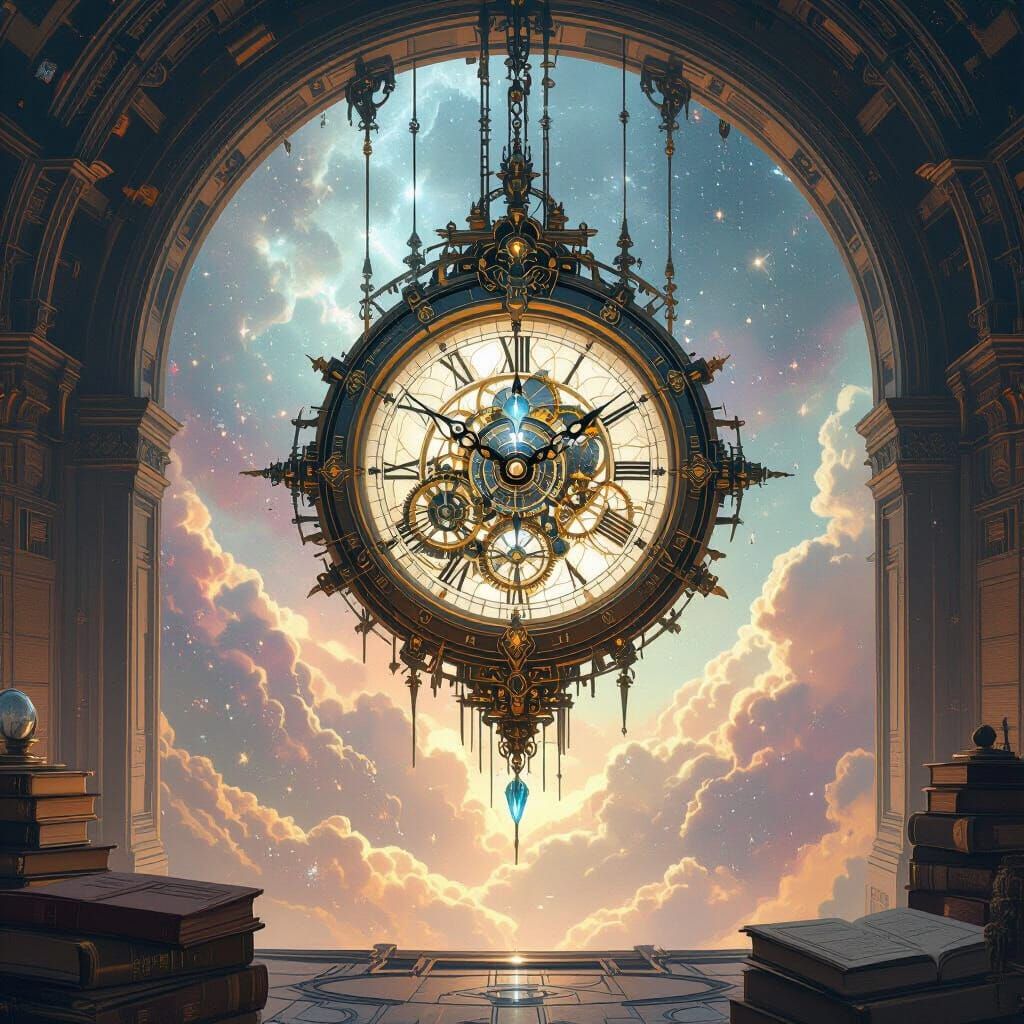 Celestial Clockwork Heart in Art Nouveau Style