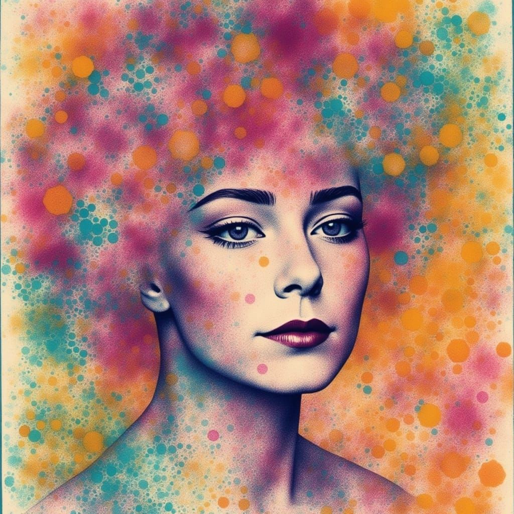 Textured Floral Monoprint in Dusty Coral Gradients