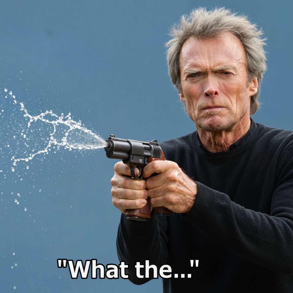 Clint Eastwood with Water Pistol, Not Magnum
