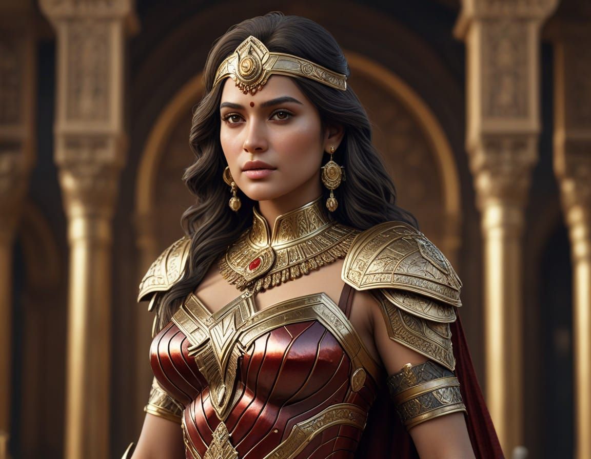 Indian Wonder Woman in Vintage Armor, a Masterpiece of Hyper...
