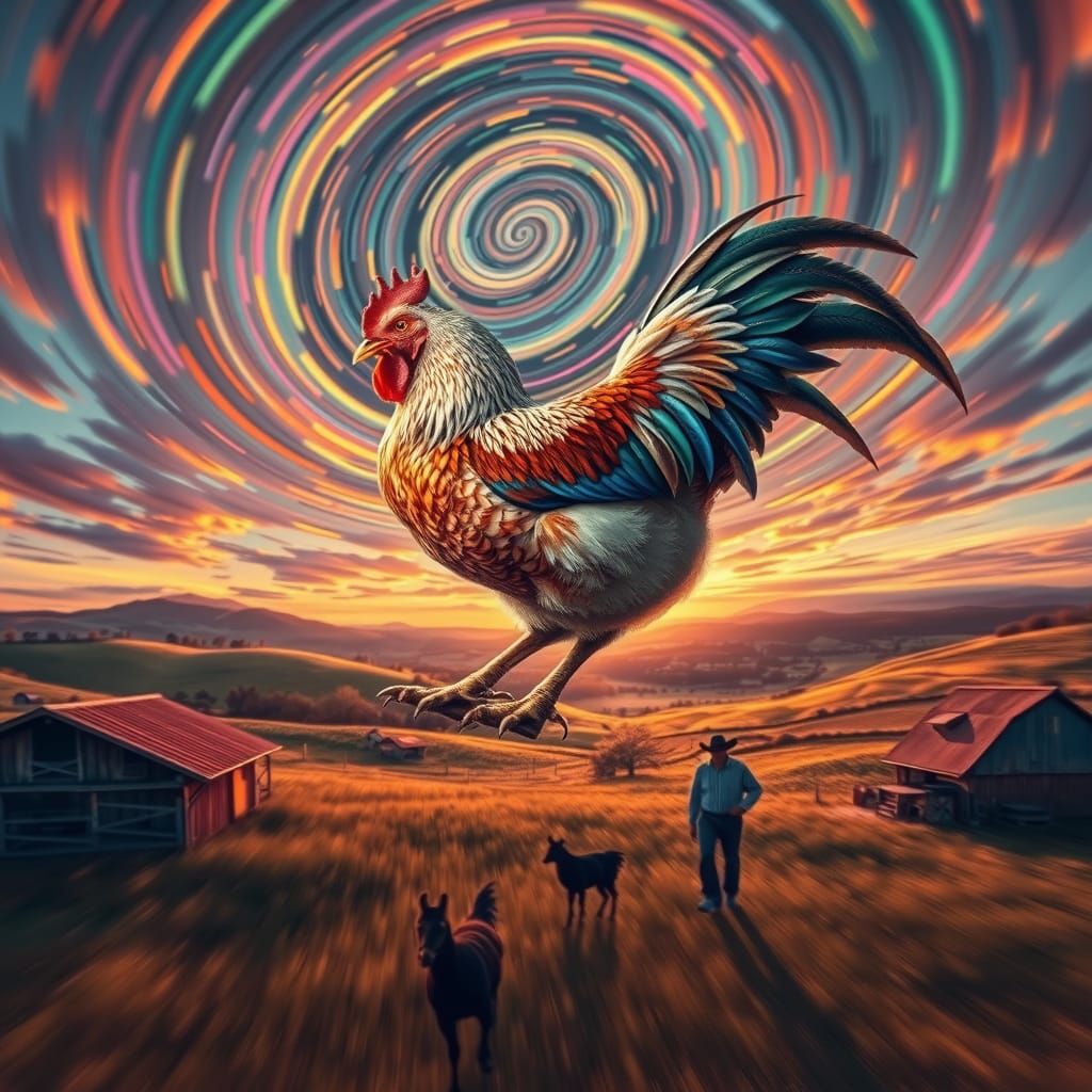 Astral Chicken Skydiving Through Cosmic Vortex