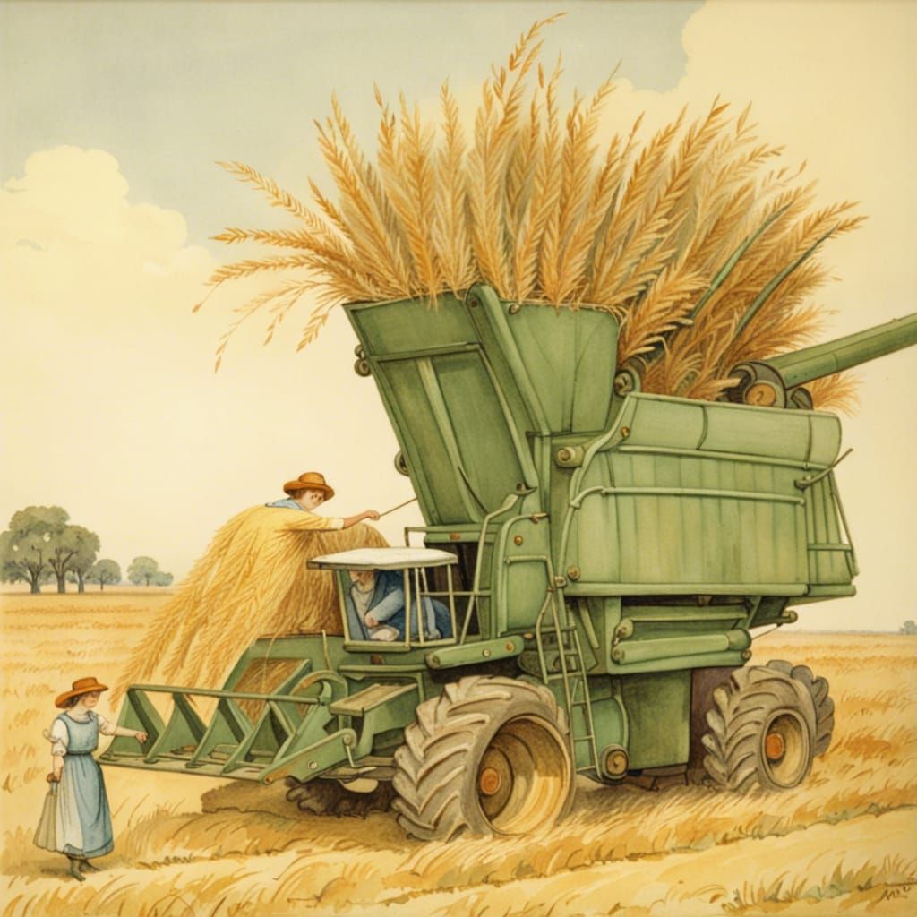 Combine Harvester as Vintage Children's Illustration