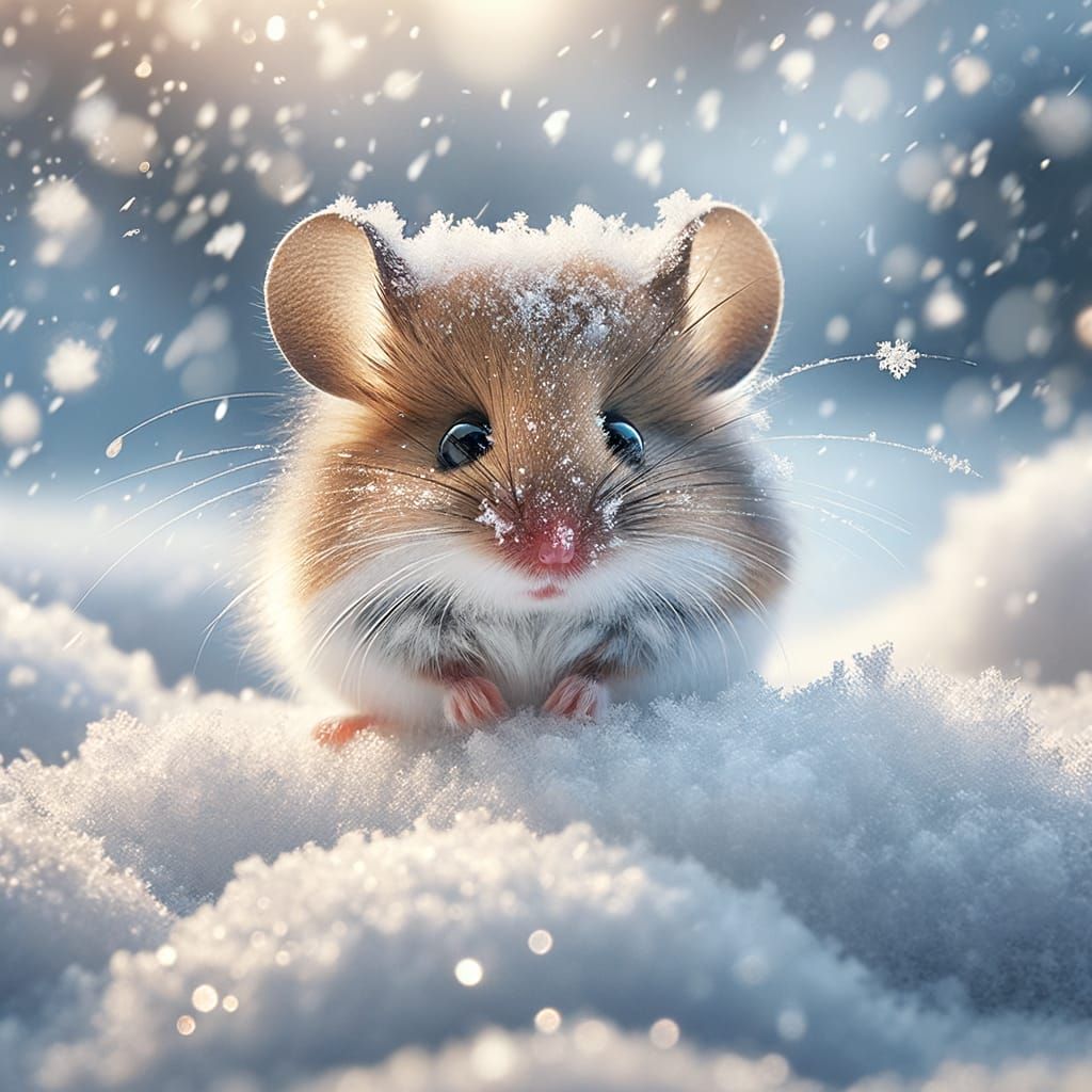 Adorable Mouse in Snowy Winter Landscape