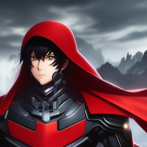 Cyborg Anime Man with Red Eye in Manga Style