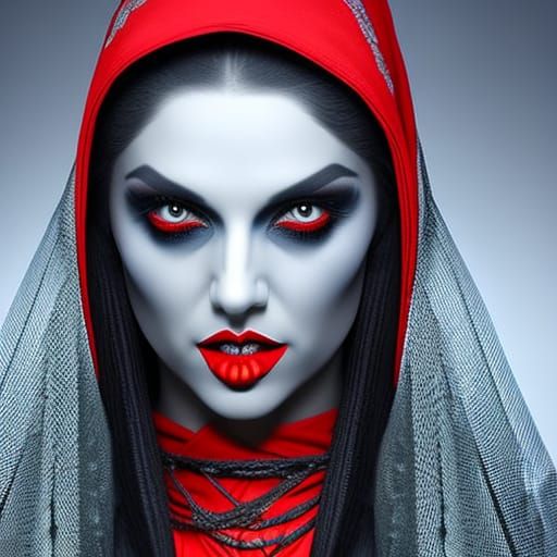 Beautiful Zombie in Red Hood, Digital Portrait