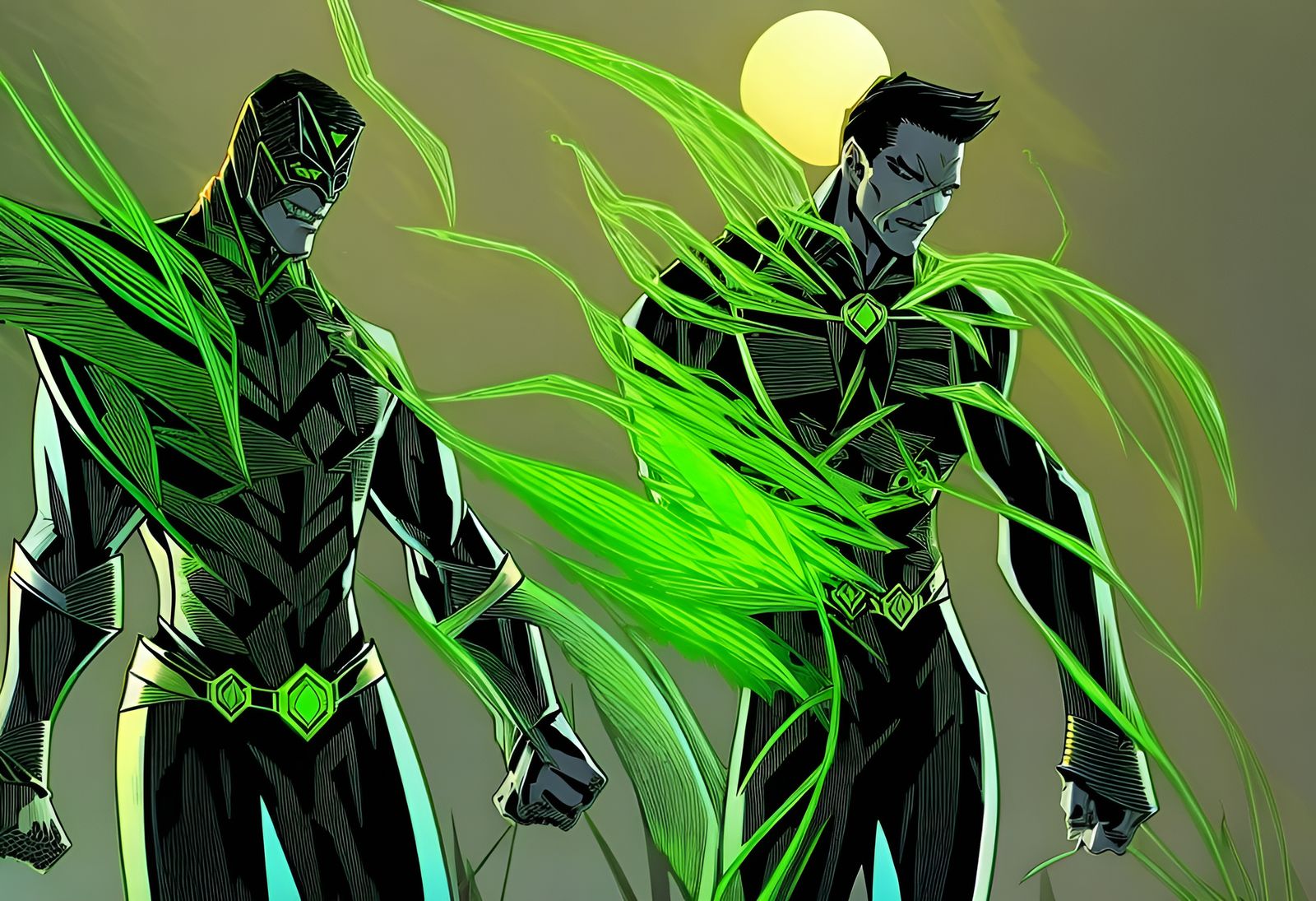 Bio-Electric Plant Skeleton Superhero in Comic Book Art