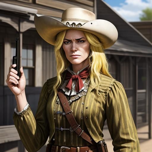 Blonde Gunfighter Heroine in Old West Setting