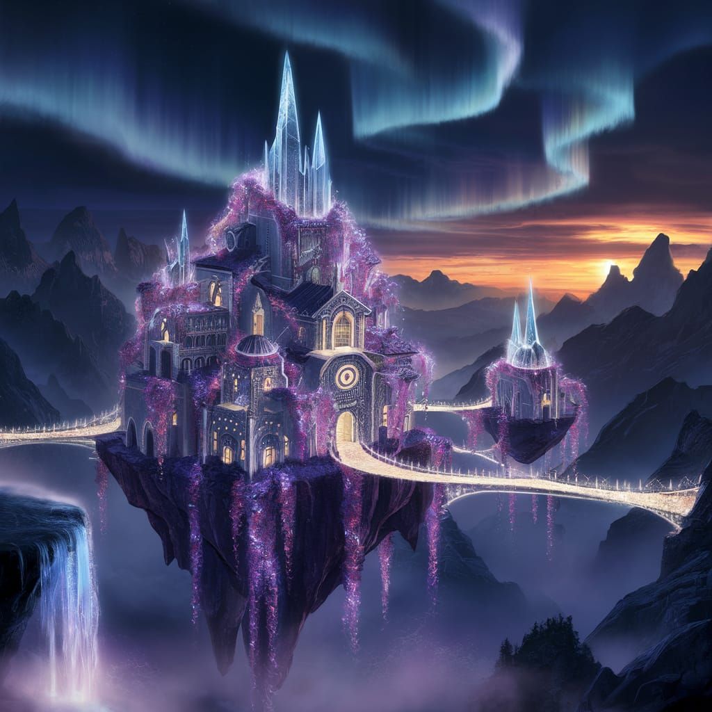 Floating Island City at Twilight in 8k