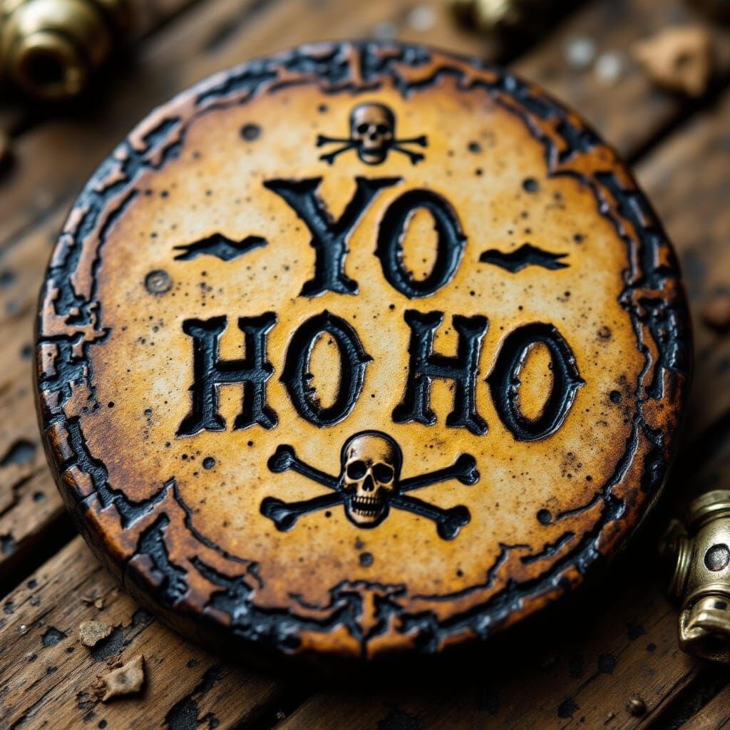 Wooden Pirate Button with Skull Motif