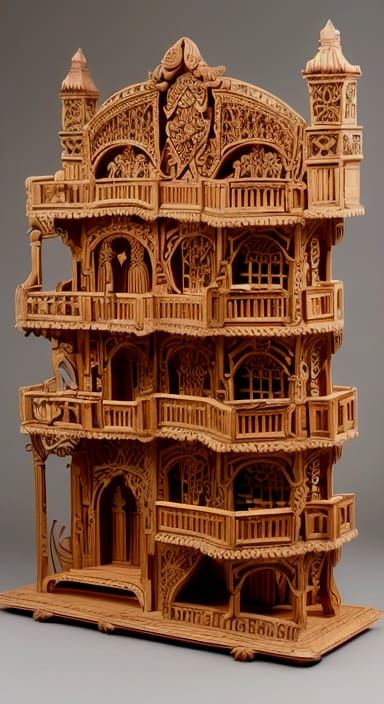 Ethereal Woodcraft Doll House in Art Nouveau Style