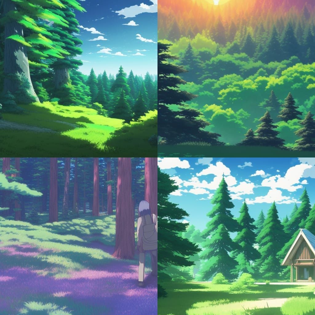 Lush Spruce Landscape Inspired by Studio Ghibli