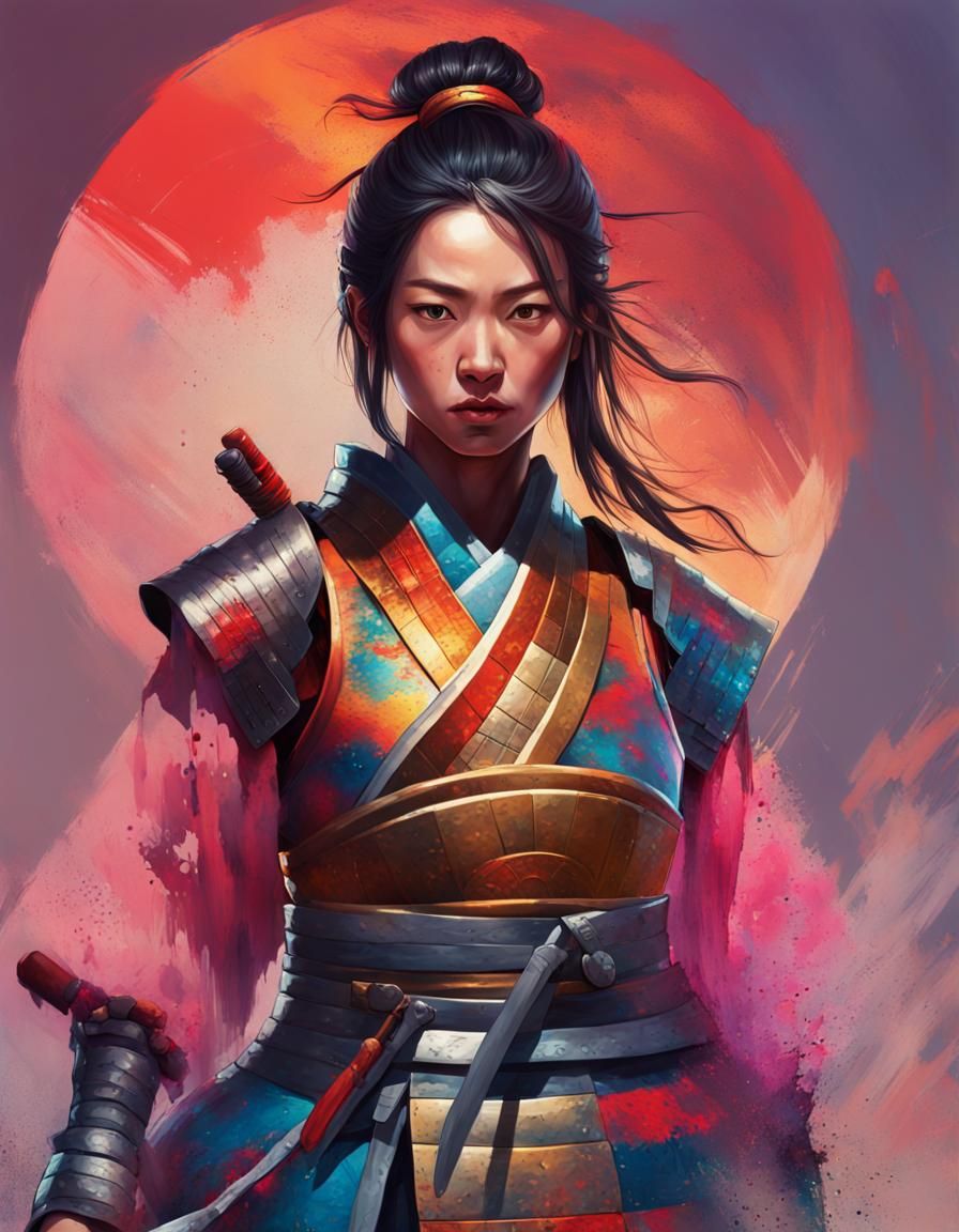 Stunning Female Samurai Concept Art in Vibrant Splash Style