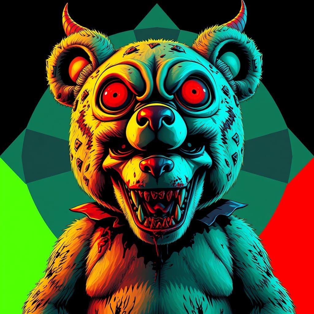 Creepy Devil Teddy Bear in Pop Art Style