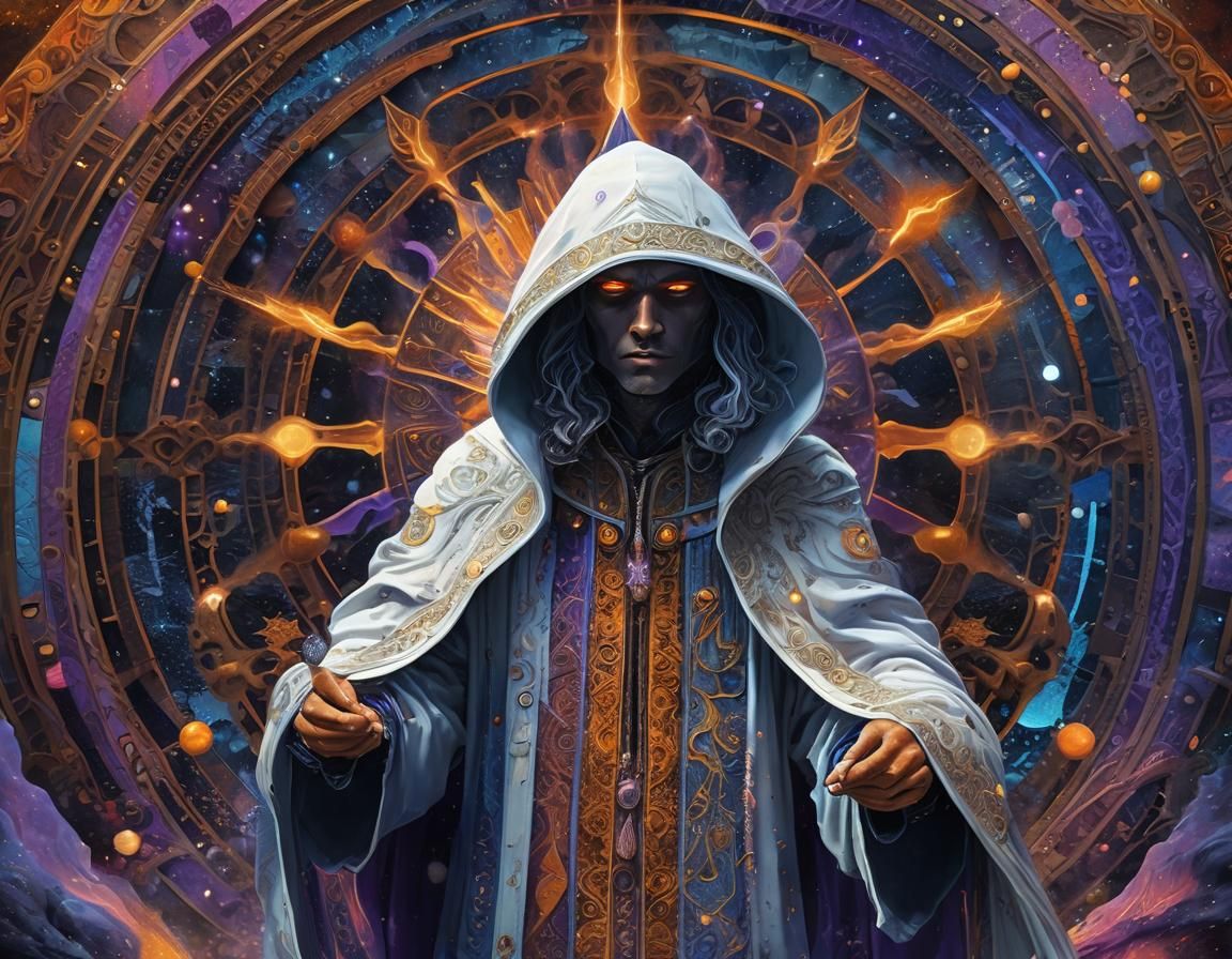 Astral Cosmic Sorcerer Illustration in Mixed Media